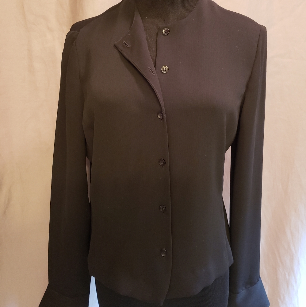 JONES NY SIZE 10 BLACK LONG SLEEVE BLOUSE